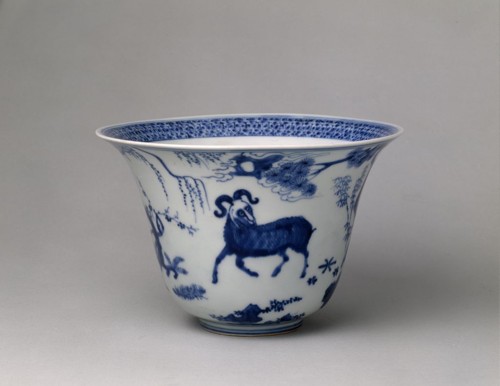 图片[1]-Blue and white three-sheep bowl-China Archive